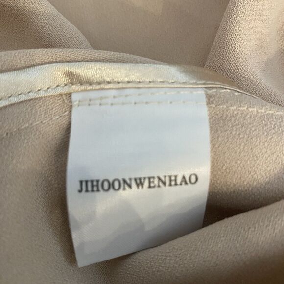 Fairy Goddess Dress Fairytale Ethereal Gown Tan Pleated Bows Romantic Small Midi - Picture 11 of 16